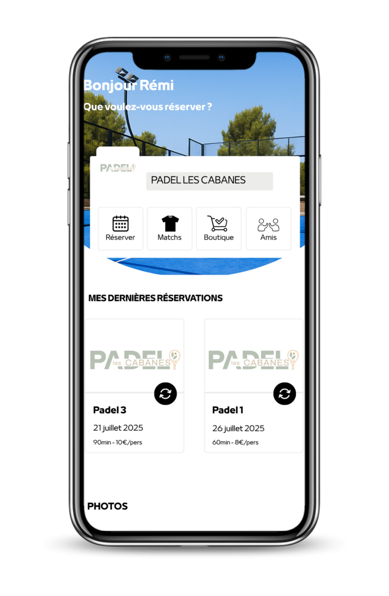 application mobile pour réserver un terrain de padel